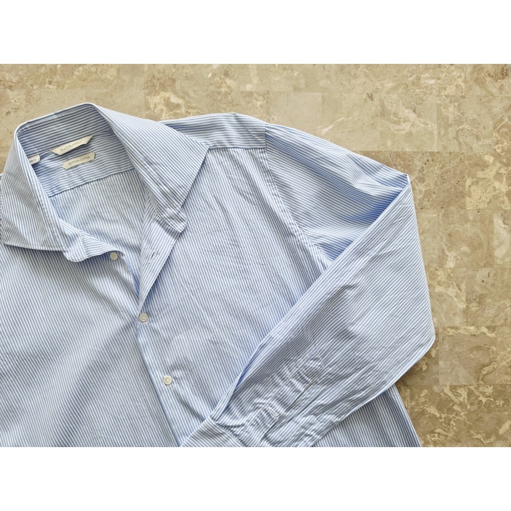 SUITSUPPLY Egyptian Cotton Striped Blue White Cutaway Collar Mens 44/17.5
